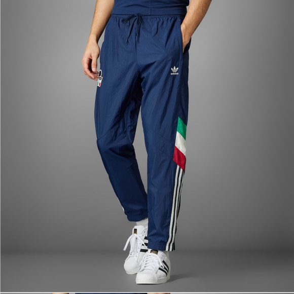 adidas Italy Originals Track Pants – Authentic FIGC 3‑Stripes Joggers – L